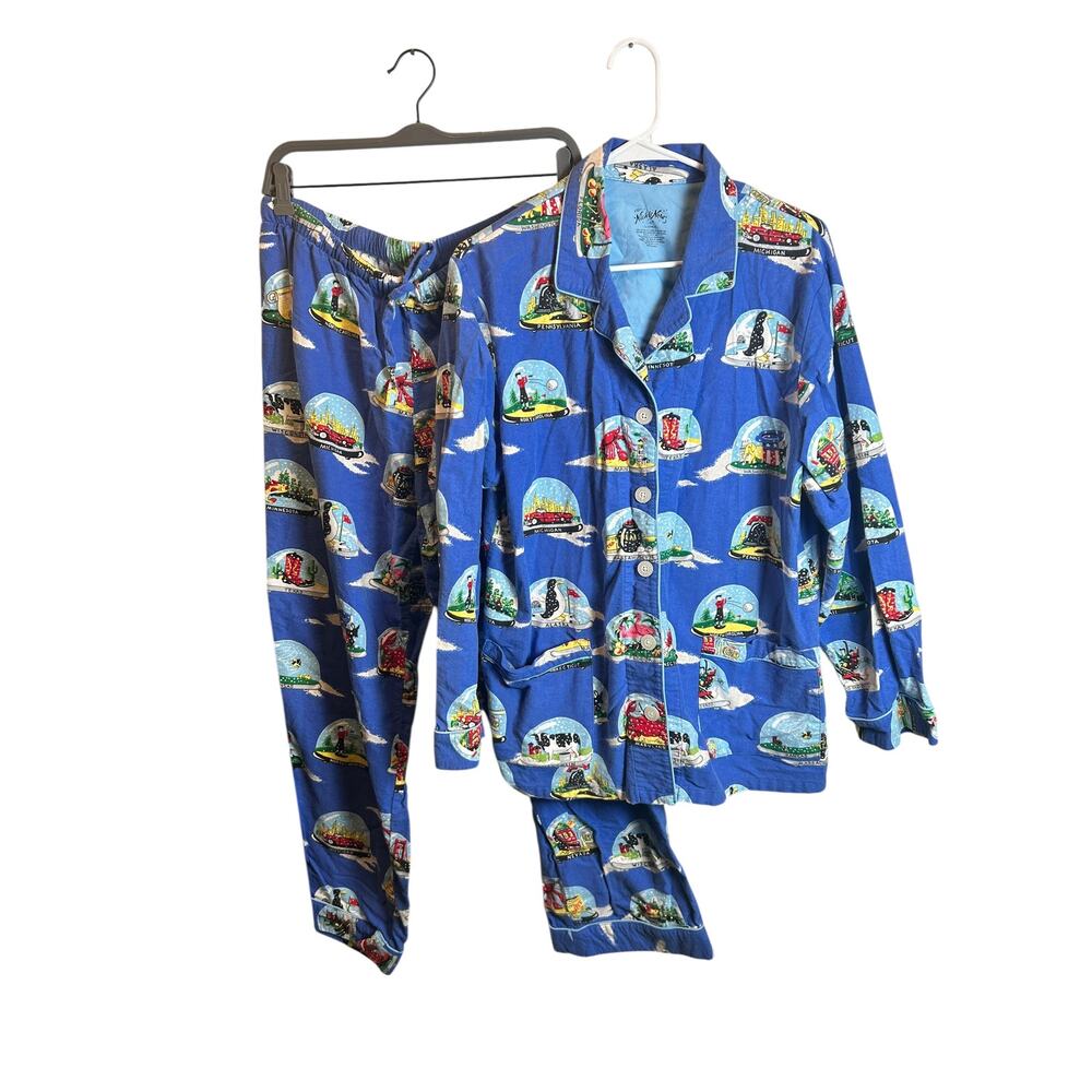 Vintage Nick & Nora State Snow Globes Cotton Flannel Pajamas Set XL